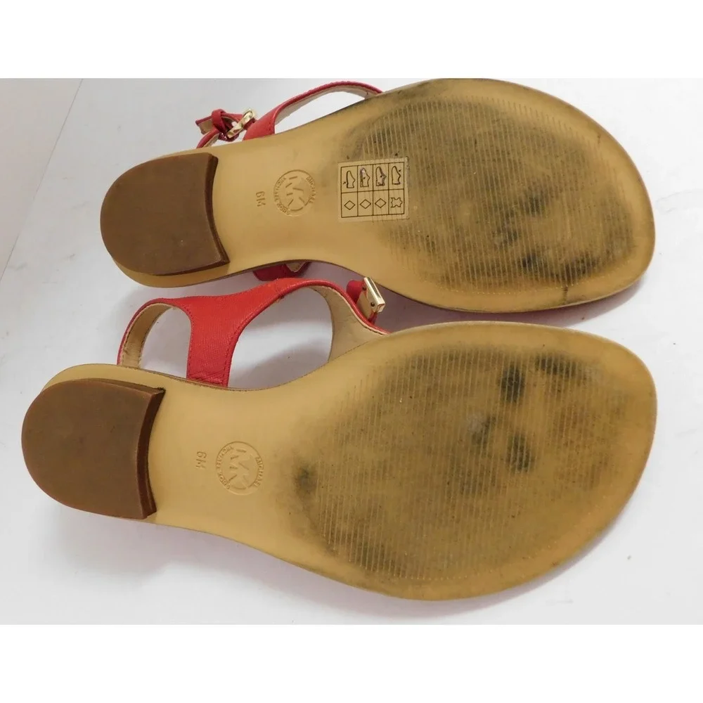 Michael Kors Alice Sandal Red Leather Thong Buckle Locket Size 6 36